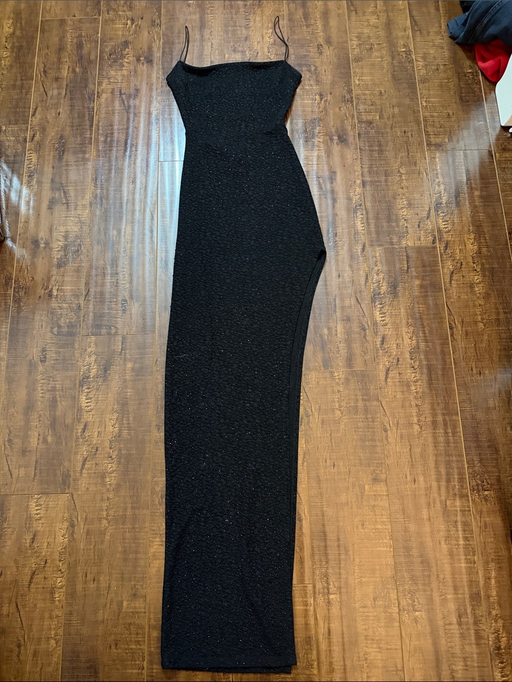 Windsor Black Sparkle Maxi Slip Dress with Side Slit